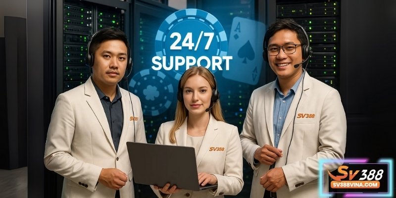 Đội ngũ kỹ thuật SV388 luôn sẵn sàng hỗ trợ 24/7